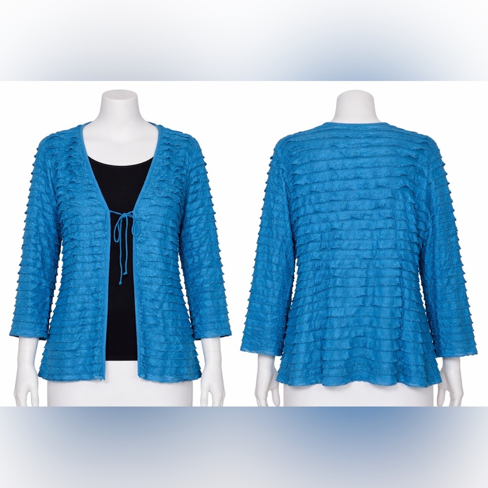 Notations Petites Teal Ruffle Top w/ Attached Black Tank – Size PXL